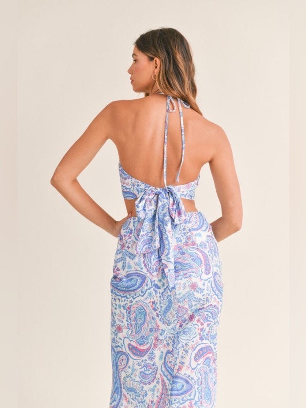 Mable High-Rise Paisley Midaxi Skirt in Light Blue with matchy top size small - Picture 2 of 16